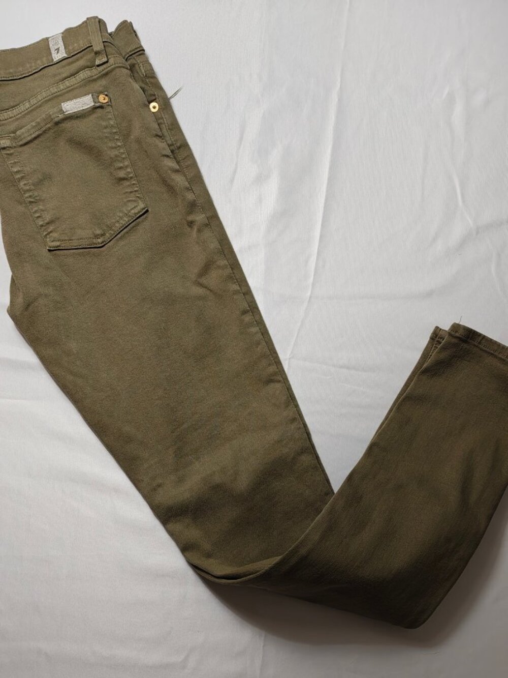 7 For All Mankind The Skinny Jeans Size 30 Olive Army Green Made in USA Stretch - Picture 6 of 6